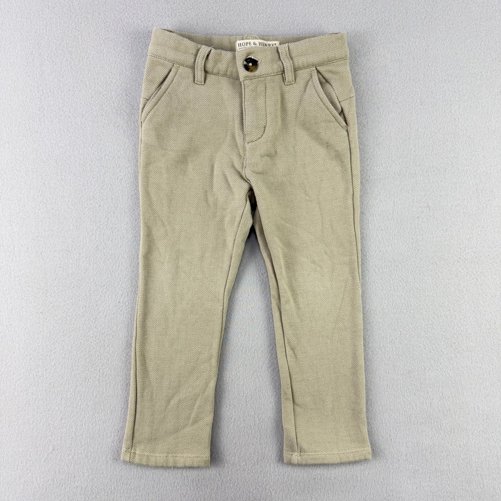 Hope & Henry Herringbone Trousers Kids Size 3 Tan Casual Organic Cotton Chinos
